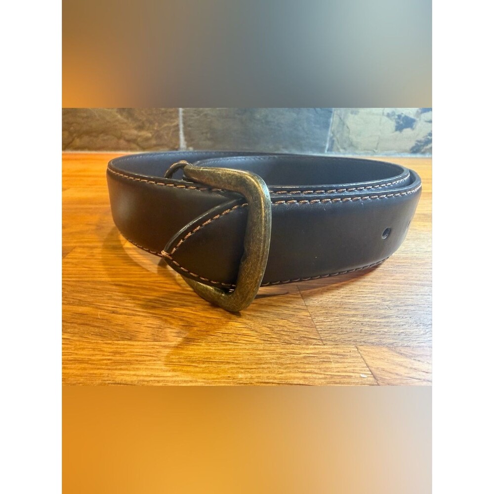Men's Brown Leather Belt with Brass Colored Buckle (024)
